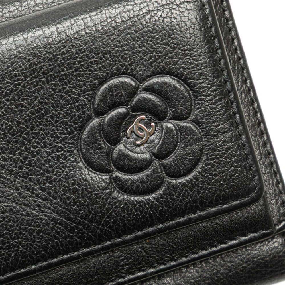 CHANEL Authentic Black Lambskin Leather Logo Wallet - Picture 4 of 10